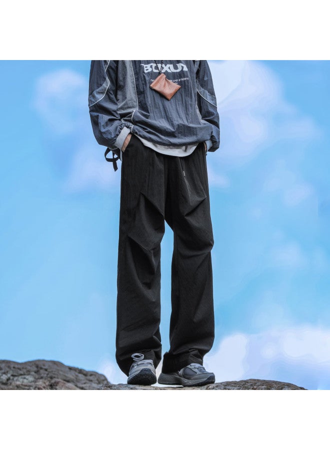 Maybeyond Men's Summer Thin Outdoor Straight Ice Silk Pants American Sports Casual Pants Men Ma93 Black L - Image 4