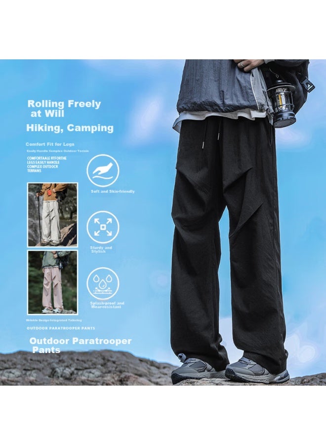 Maybeyond Men's Summer Thin Outdoor Straight Ice Silk Pants American Sports Casual Pants Men Ma93 Black L - Image 1