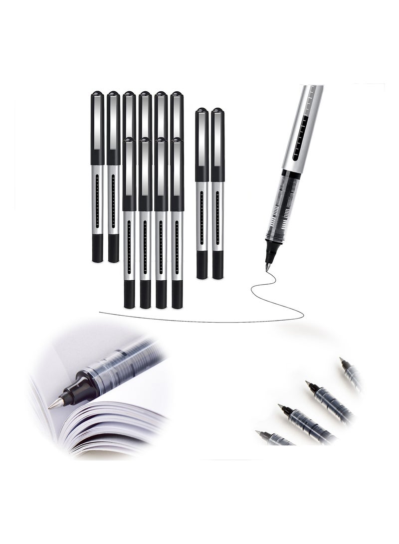 KASTWAVE Straight Liquid Gel Pen 12 Pcs 0.5mm Student Fountain Rollerball Fine Point Pens Extra Fine Point Pens Black Liquid Gel Ink Pen Set, for Writing Note Taking Signature Office Journaling - Image 1