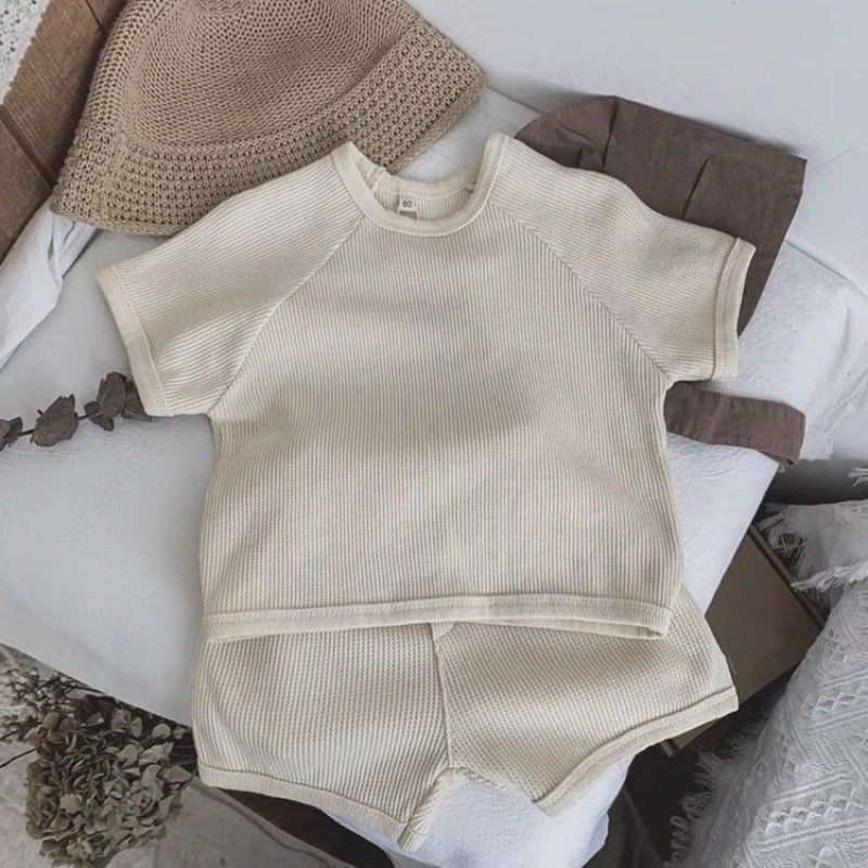Nordic Waffle Grid Kids Summer Short Set Beige [set]] 