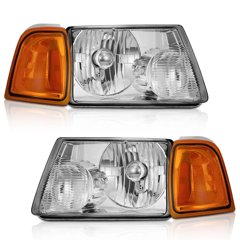 WEELMOTO for 20012011 ford Ranger Headlights AssemblyHeadlamp Replacement for 0111 ford Ranger Chrome Housing Amber Reflector LeftRight Pair Set