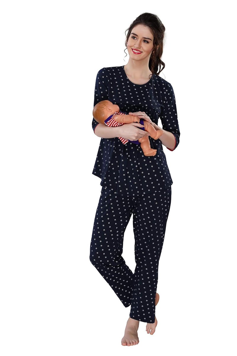 AV2 Store AV2 Women Cotton Printed Maternity & Feeding Top & Pajama Set - Image 1