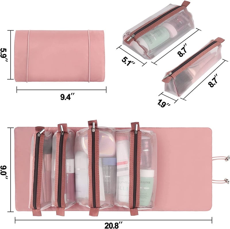MURTISIDDH Roll Up Foldable Cosmetic Makeup Toiletry Storage Organizer Bag Kit Removable Mesh Pouch Rose Gold - Image 3