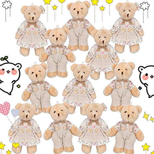 Skylety 12 Pieces Mini Bear Stuffed Animals Mini Couple Plush Bear with Burlap Clothes Little Animal Toys for Birthday Wedding Decorations Christmas Party Favors SuppliesMulticoloredFresh Style - Image 1