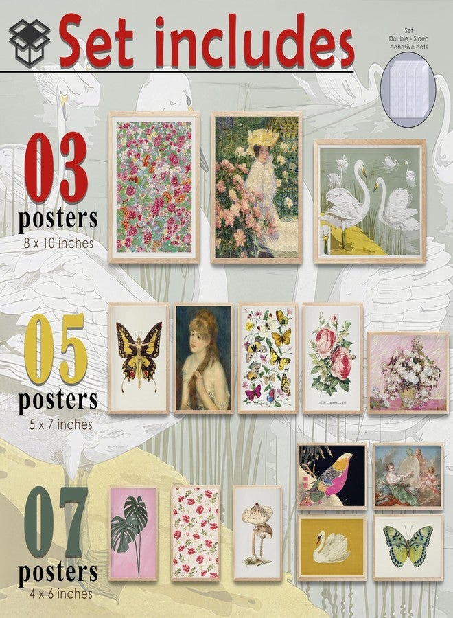 LANCHI95 15 Pcs Maximalist Gallery Wall, Colorful Eclectic Decor, Colorful Art, Girls Room, Vintage Wall Art Prints, Moody Maximalist Bedroom Decorations (UNFRAMED) (Eclectic 7, Unframed) - Image 2
