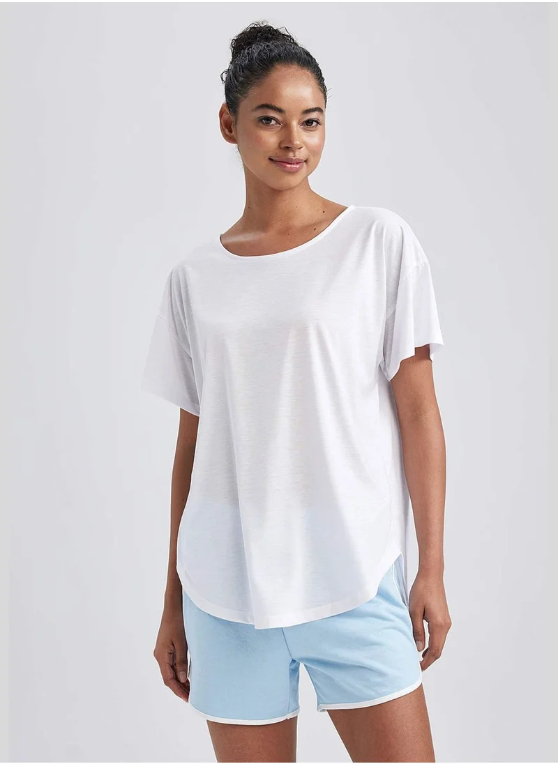 ديفاكتو Woman Crew Neck Knitted Short Sleeve T-Shirt