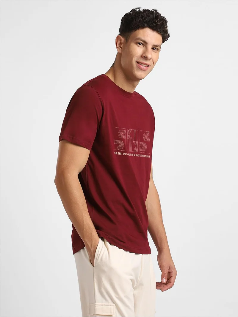 Nobero  Men's Maroon Graphic Print T-Shirt for Men | Best Price UAE