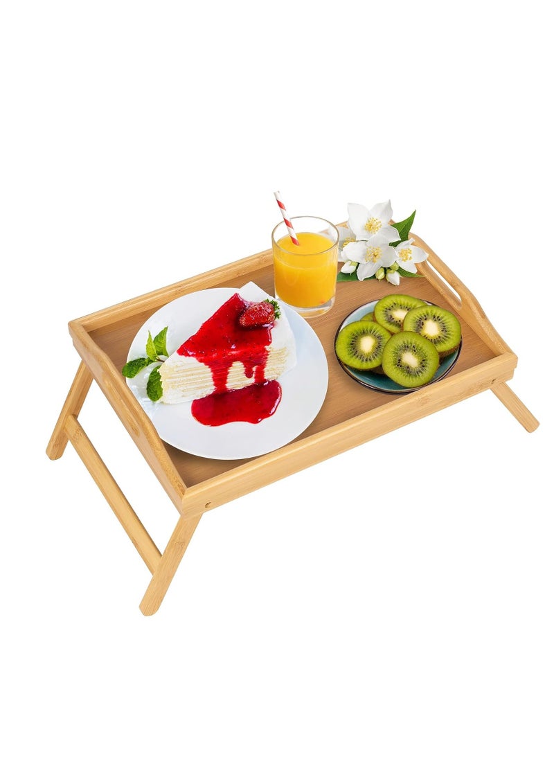 Generic - Bed Tray Table Folding Legs with Handles Breakfast Food Tray for Sofa,Bed,Eating,Drawing,Platters Serving Lap Desk Snack Tray - Image 1