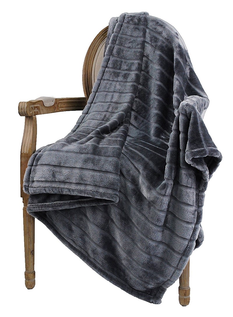 Bertte Plush Throw Super Soft Fuzzy Warm 330 GSM Lightweight Fluffy Cozy Luxury Decorative Stripe Blanket for Bed Couch  50x 60 Dark Grey