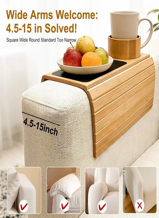 nestery Couch Armrest Table with Cup Holder - Bamboo Couch Cup Holder 3-in-1 Magnetic Detachable, Anti-Slip Foldable Sofa Arm Tray for Drink, Snack, Coffee, Mugs, Remote, Cellphone, Cup (Natural) - Image 3