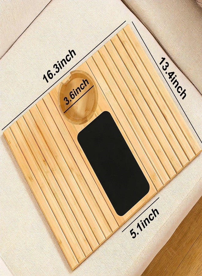 nestery Couch Armrest Table with Cup Holder - Bamboo Couch Cup Holder 3-in-1 Magnetic Detachable, Anti-Slip Foldable Sofa Arm Tray for Drink, Snack, Coffee, Mugs, Remote, Cellphone, Cup (Natural) - Image 2