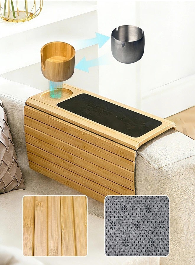 nestery Couch Armrest Table with Cup Holder - Bamboo Couch Cup Holder 3-in-1 Magnetic Detachable, Anti-Slip Foldable Sofa Arm Tray for Drink, Snack, Coffee, Mugs, Remote, Cellphone, Cup (Natural) - Image 5