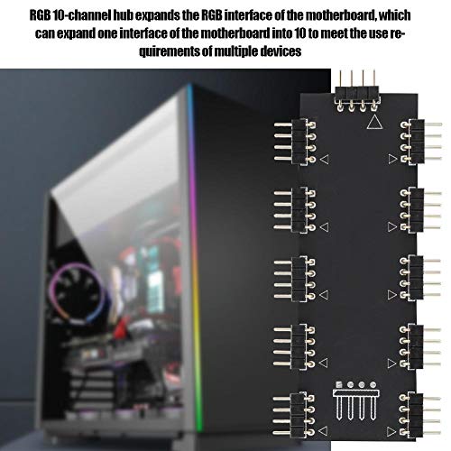 Ashata Computer Fan RGB Hub,Computer 10-Channel RGB Hub,PC Motherboard RGB Fan Extension Cable,RGB LED Splitter Hub,Suitable for PC Desktop Computer Motherboard(12V 4-Pin) - Image 2