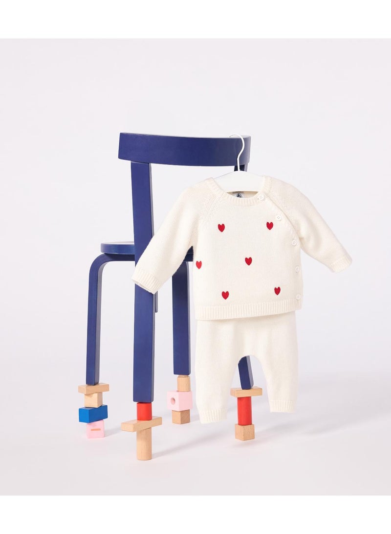 Petit Bateau Babies' two-piece knitted outfit with embroidered hearts - Image 5