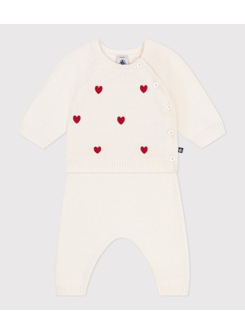 Petit Bateau Babies' two-piece knitted outfit with embroidered hearts - Image 2