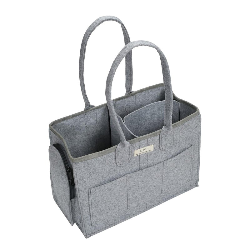 NWF Cute Diaper Baby Products Caddy Bag For Smart Mothers | Baby Diaper Caddy Organizers Baby Wipes Felt Storage, Nursery, Foldable And Portable (Light Grey) - Image 1