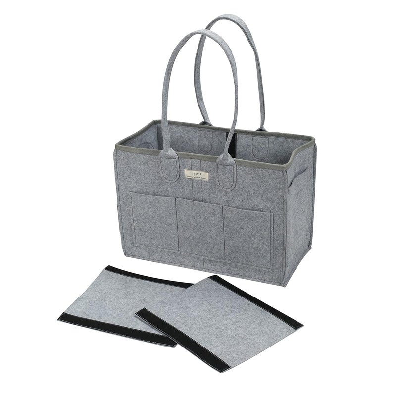 NWF Cute Diaper Baby Products Caddy Bag For Smart Mothers | Baby Diaper Caddy Organizers Baby Wipes Felt Storage, Nursery, Foldable And Portable (Light Grey) - Image 2