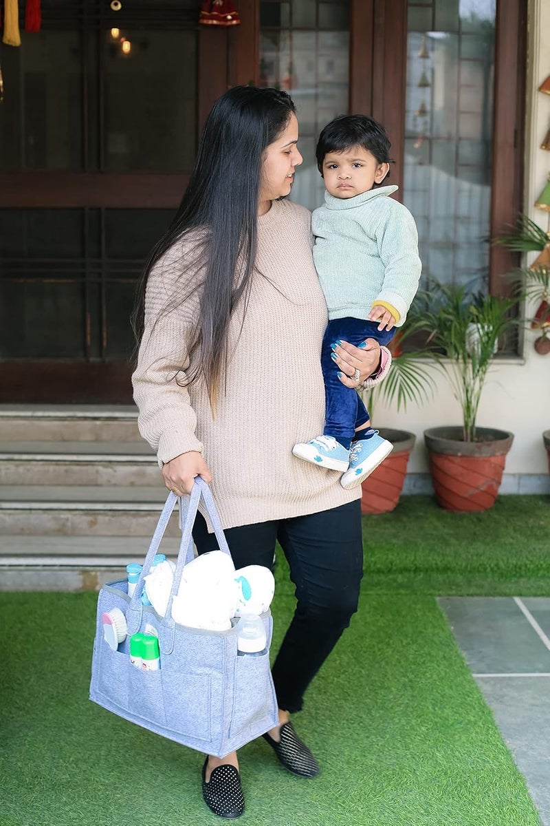 NWF Cute Diaper Baby Products Caddy Bag For Smart Mothers | Baby Diaper Caddy Organizers Baby Wipes Felt Storage, Nursery, Foldable And Portable (Light Grey) - Image 4