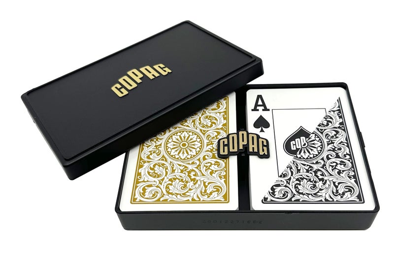 Copag 1546 Design 100% Plastic Playing Cards, Poker Size (Standard) Black/Gold (Jumbo Index, 1 Set) - Image 1