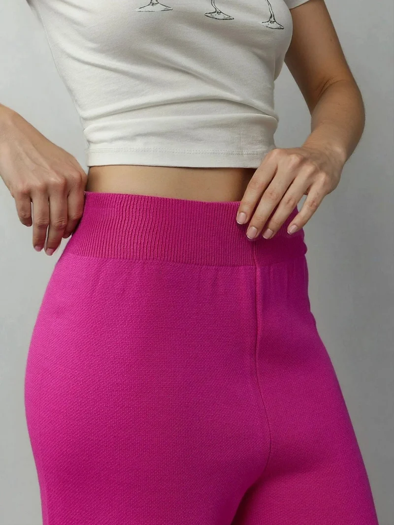 My Fashion Magenta Pink MY FASHION Textured Knit Pull-On Pants for Women | Best Price UAE