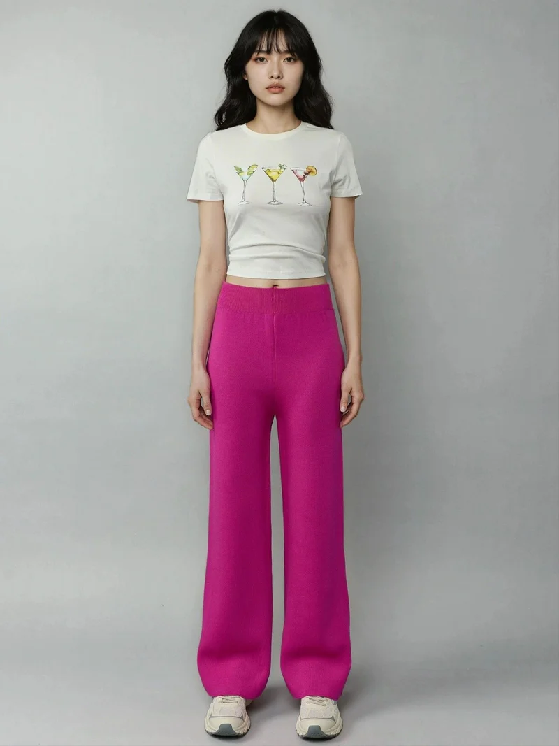 My Fashion Magenta Pink MY FASHION Textured Knit Pull-On Pants for Women | Best Price UAE