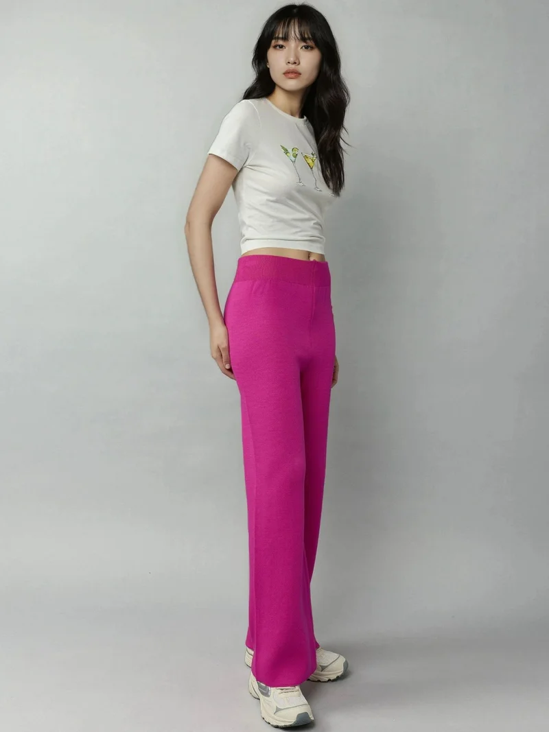 My Fashion Magenta Pink MY FASHION Textured Knit Pull-On Pants for Women | Best Price UAE
