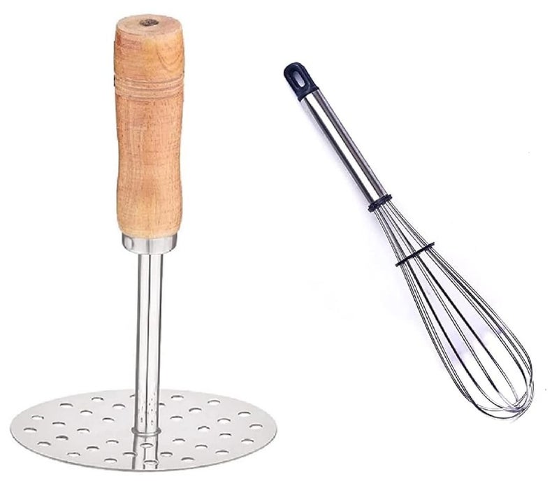 Dynore Stainless Steel Mini Kitchen Whisk with Pav Bhaji Masher Best Kitchen Tool Combo for Your Home - Image 1