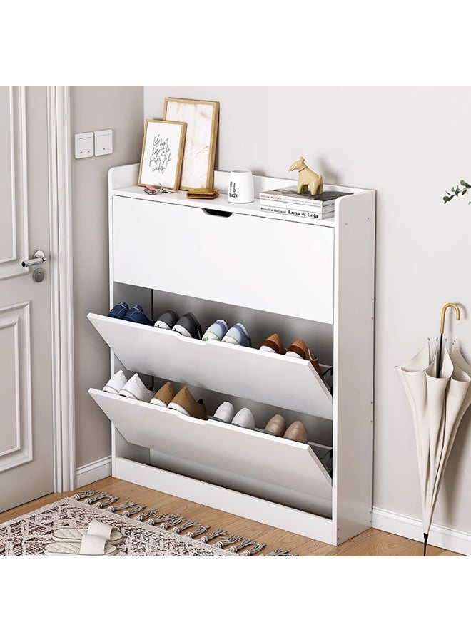 Narrow Shoe Cabinet Entryway Tipping Bucket Shoe Storage Cabinet with 3 Flip Drawers Slim Shoe Rack for Home Hallway Bedroom Living Room Space Saving, XG78 (White) - Image 1