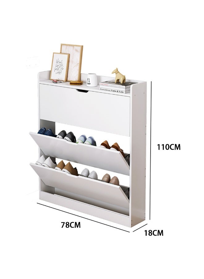 Narrow Shoe Cabinet Entryway Tipping Bucket Shoe Storage Cabinet with 3 Flip Drawers Slim Shoe Rack for Home Hallway Bedroom Living Room Space Saving, XG78 (White) - Image 2
