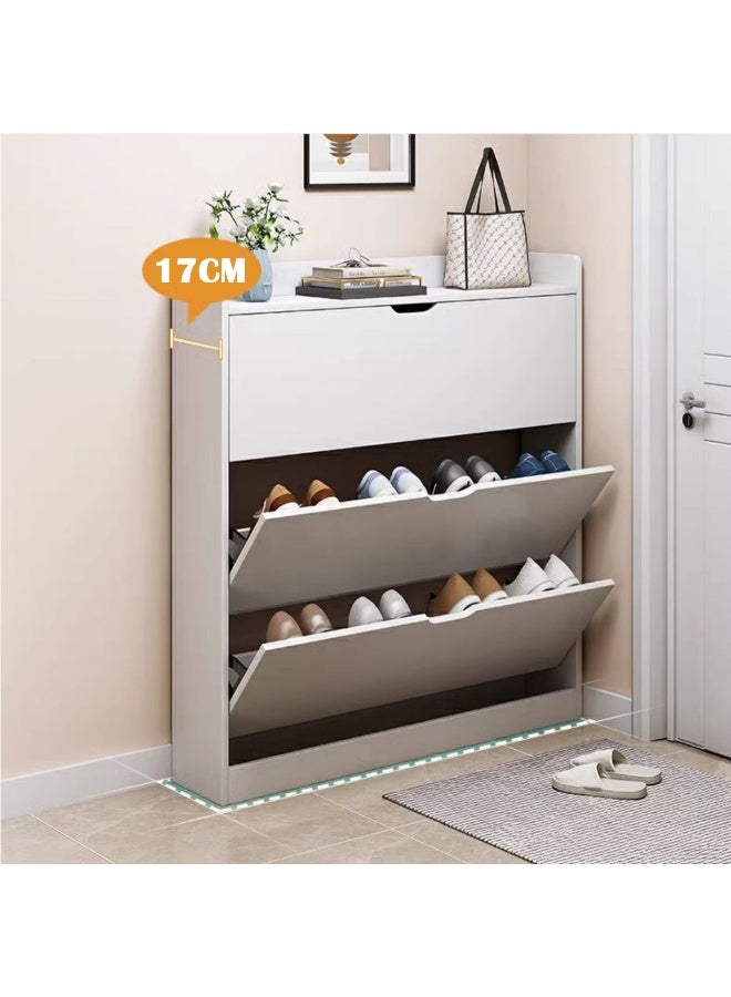 Narrow Shoe Cabinet Entryway Tipping Bucket Shoe Storage Cabinet with 3 Flip Drawers Slim Shoe Rack for Home Hallway Bedroom Living Room Space Saving, XG78 (White) - Image 5