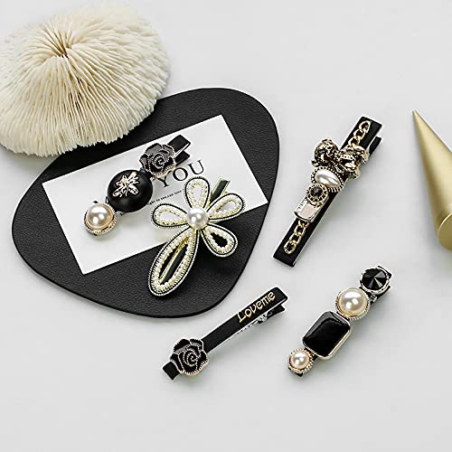 NGEL 5Pcs Black Hair Clip/ Elegant Pearl Hair Pins For Women & Girls/ Styling Hair Accessories/ Retro Bear Hair Pin - Image 1