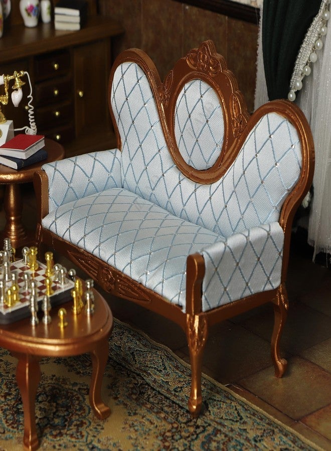 iLAND Victorian Dollhouse Furniture Set, Doll House Furniture and Accessories, Miniature Dollhouse Sofa with 1/12 Scale Accessories 8pcs, Mothers Gift, Wife Gift, Bookshelf Décor (Gold & Blue) - Image 3