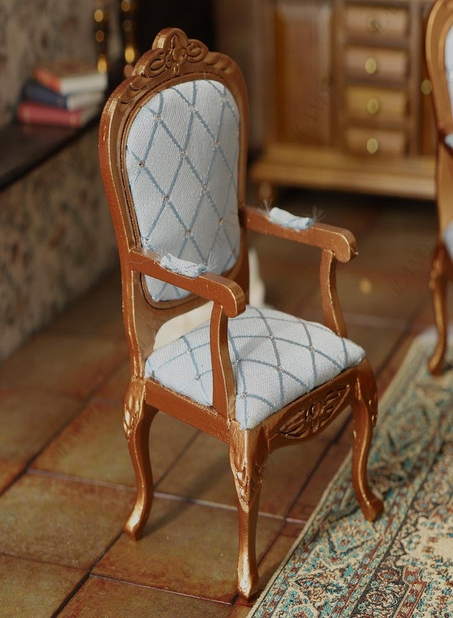 iLAND Victorian Dollhouse Furniture Set, Doll House Furniture and Accessories, Miniature Dollhouse Sofa with 1/12 Scale Accessories 8pcs, Mothers Gift, Wife Gift, Bookshelf Décor (Gold & Blue) - Image 4