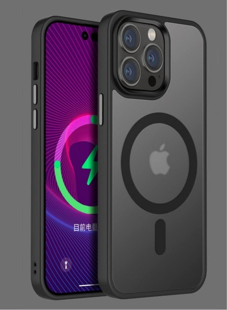 ELTRAZONE Case for iPhone 14 Pro Case [MIL-Grade Drop Tested & Compatible with MagSafe] Translucent Matte Back with Metal Keys, Anti-Fingerprint Anti-Scratch 6.1 Inch (Black) - Image 1