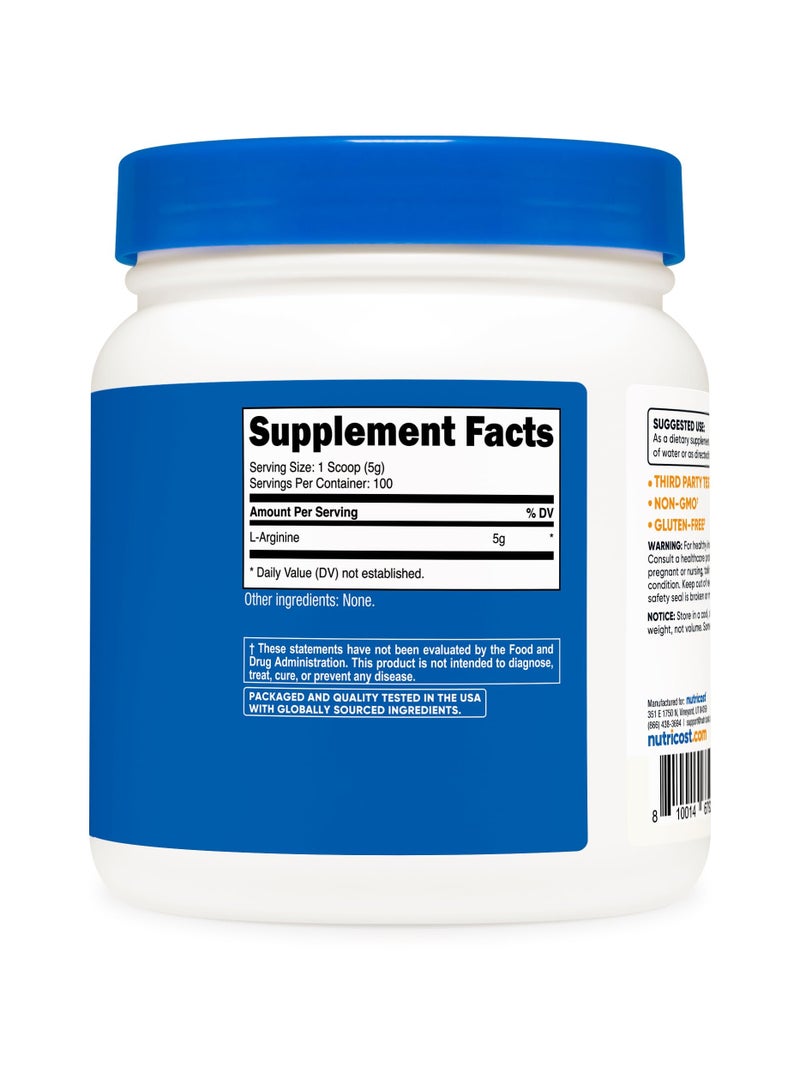 Nutricost L-Arginine 5G Per Serving, 100 Servings 500 G Per Container, Unflavored, Net Wt. 17.9 Oz(1.1 LB) (500 G) Dietary Supplement  - Image 3