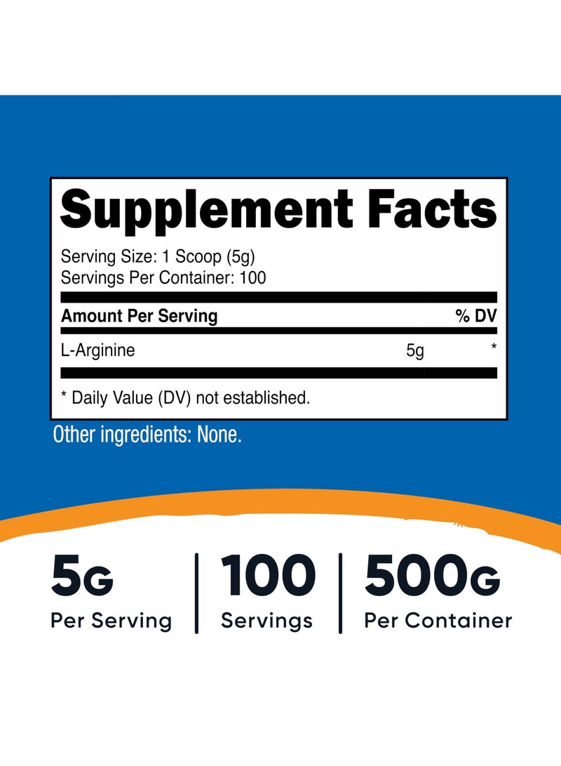 Nutricost L-Arginine 5G Per Serving, 100 Servings 500 G Per Container, Unflavored, Net Wt. 17.9 Oz(1.1 LB) (500 G) Dietary Supplement  - Image 2