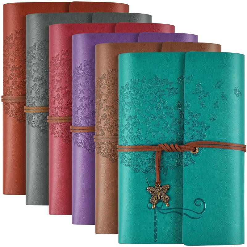 OMEYA 6 Pack PU Leather Notebook Journal, Travel Journal Bulk, Refillable Vintage Journals for Writing,Christmas Gifts for Women, Men, Girls, 100GSM Lined Paper, Each 160 Pages & 2 Pockets(A6, 5 x 7 inches) - Image 1