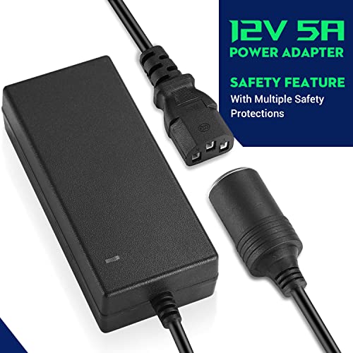 Suacopzar 12V 5A Car Power Adapter Female Car Cigarette Lighter Socket, Ac 100-240V To Dc 12V 5A 60W Power Supply Adapter Ac/Dc Converter Transformer For Car Air Fan Mp3 Player - Mp3 Players, Black - Image 3
