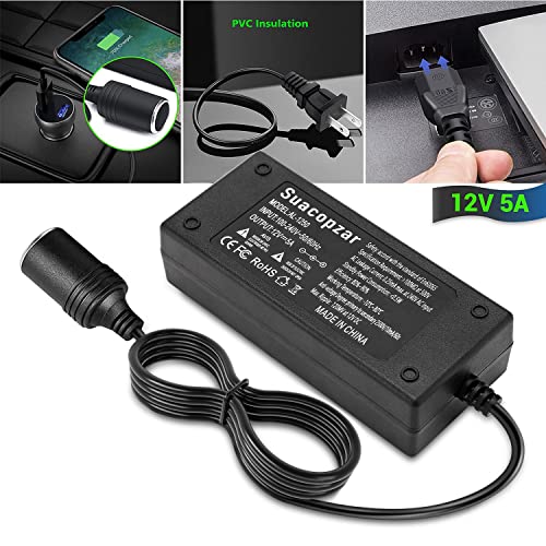 Suacopzar 12V 5A Car Power Adapter Female Car Cigarette Lighter Socket, Ac 100-240V To Dc 12V 5A 60W Power Supply Adapter Ac/Dc Converter Transformer For Car Air Fan Mp3 Player - Mp3 Players, Black - Image 5