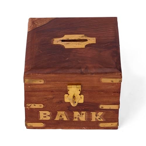 GURU JEE Handmade Indian Wooden Piggy Bank Decoration Unique Keepsake Small Square Piggy Money Saving Bank Gifts for Kids and Adults (Design 2) - Image 5