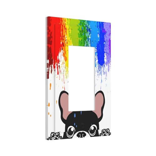 Yamxbfa Novelty Funny Pastel Colors Rainbow and Dogs Single Rocker Decora Light Switch Cover Decorative Wall Plate 1 Gang Outlet Cover Cute Black Puppy Gfci Electrical Switchplate Dimmer Faceplate for Nursery - Image 2