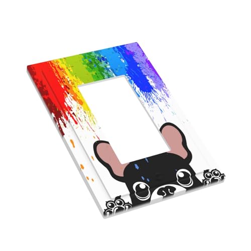 Yamxbfa Novelty Funny Pastel Colors Rainbow and Dogs Single Rocker Decora Light Switch Cover Decorative Wall Plate 1 Gang Outlet Cover Cute Black Puppy Gfci Electrical Switchplate Dimmer Faceplate for Nursery - Image 3