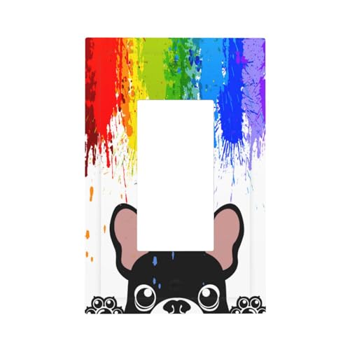 Yamxbfa Novelty Funny Pastel Colors Rainbow and Dogs Single Rocker Decora Light Switch Cover Decorative Wall Plate 1 Gang Outlet Cover Cute Black Puppy Gfci Electrical Switchplate Dimmer Faceplate for Nursery - Image 1