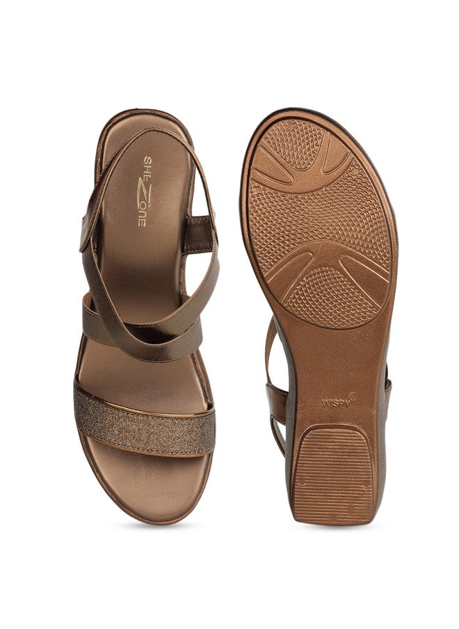 She Zone Copper Embellished Wedge Heels for Women - Image 5