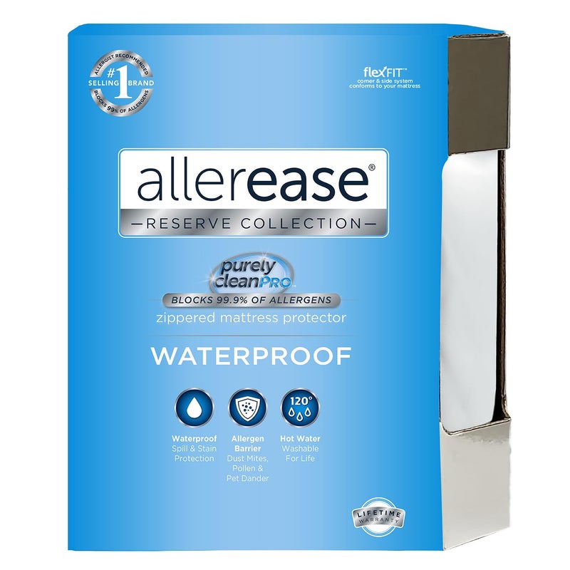 Aller-Ease AllerEase Waterproof Mattress Protector Stain Protection Twin Size Allergen Barrier Hot Water Washable Machine Washable Durable Zippered Knit Mattress Cover Stretch Corners (White) - Image 1