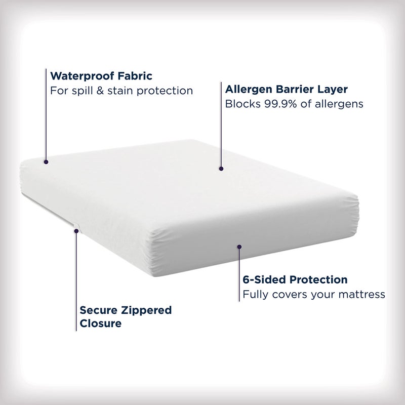Aller-Ease AllerEase Waterproof Mattress Protector Stain Protection Twin Size Allergen Barrier Hot Water Washable Machine Washable Durable Zippered Knit Mattress Cover Stretch Corners (White) - Image 3