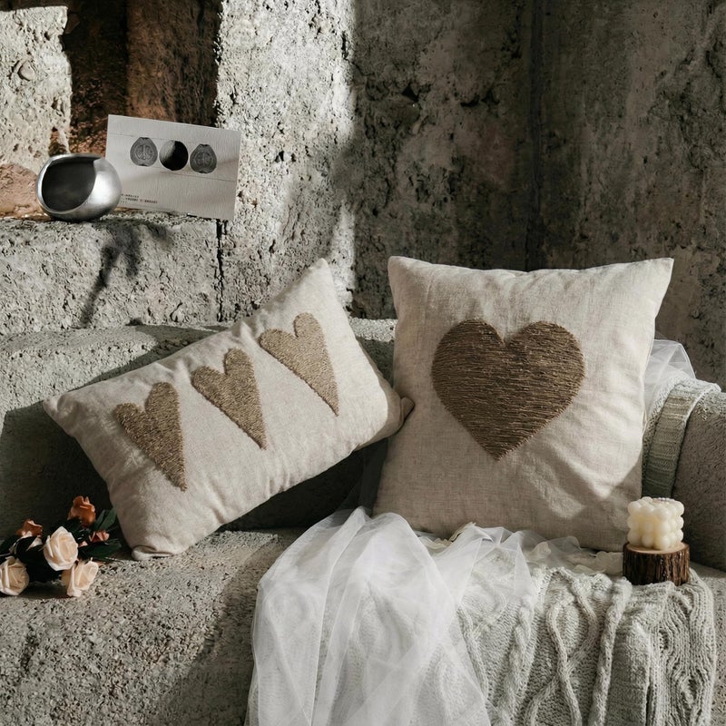 VANNCIO Farmhouse Valentineâ€™s Day Throw Pillow Cover with Textured 3D Jute Twine Heart Embroidery, Neutral Burlap Linen Pillow Case for Rustic Love Decor, 18x18 inches, 1PCS - Image 2