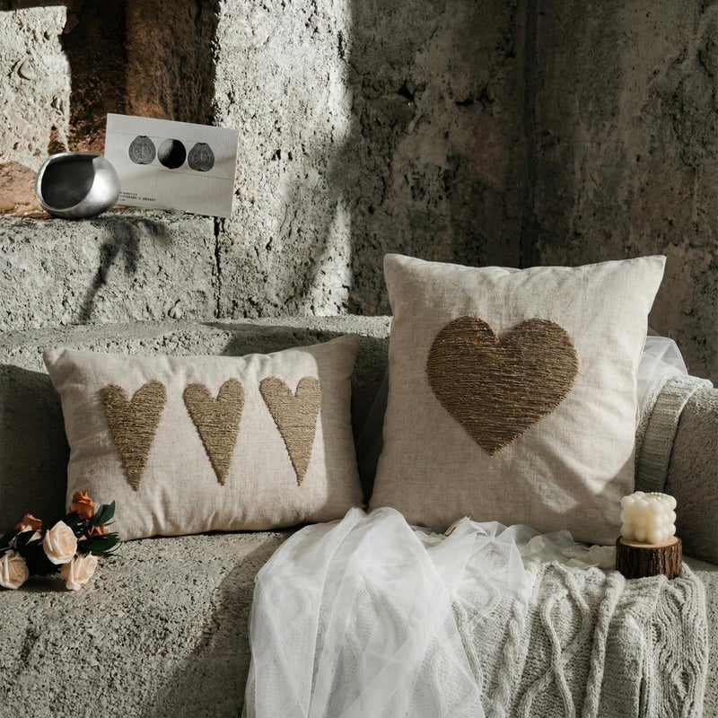 VANNCIO Farmhouse Valentineâ€™s Day Throw Pillow Cover with Textured 3D Jute Twine Heart Embroidery, Neutral Burlap Linen Pillow Case for Rustic Love Decor, 18x18 inches, 1PCS - Image 5