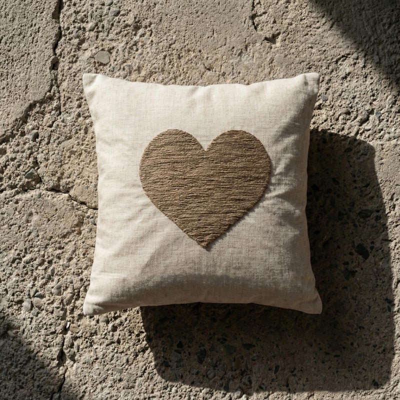 VANNCIO Farmhouse Valentineâ€™s Day Throw Pillow Cover with Textured 3D Jute Twine Heart Embroidery, Neutral Burlap Linen Pillow Case for Rustic Love Decor, 18x18 inches, 1PCS - Image 3
