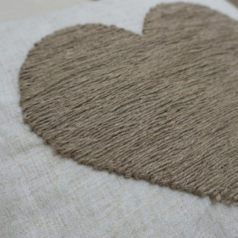 VANNCIO Farmhouse Valentineâ€™s Day Throw Pillow Cover with Textured 3D Jute Twine Heart Embroidery, Neutral Burlap Linen Pillow Case for Rustic Love Decor, 18x18 inches, 1PCS - Image 4